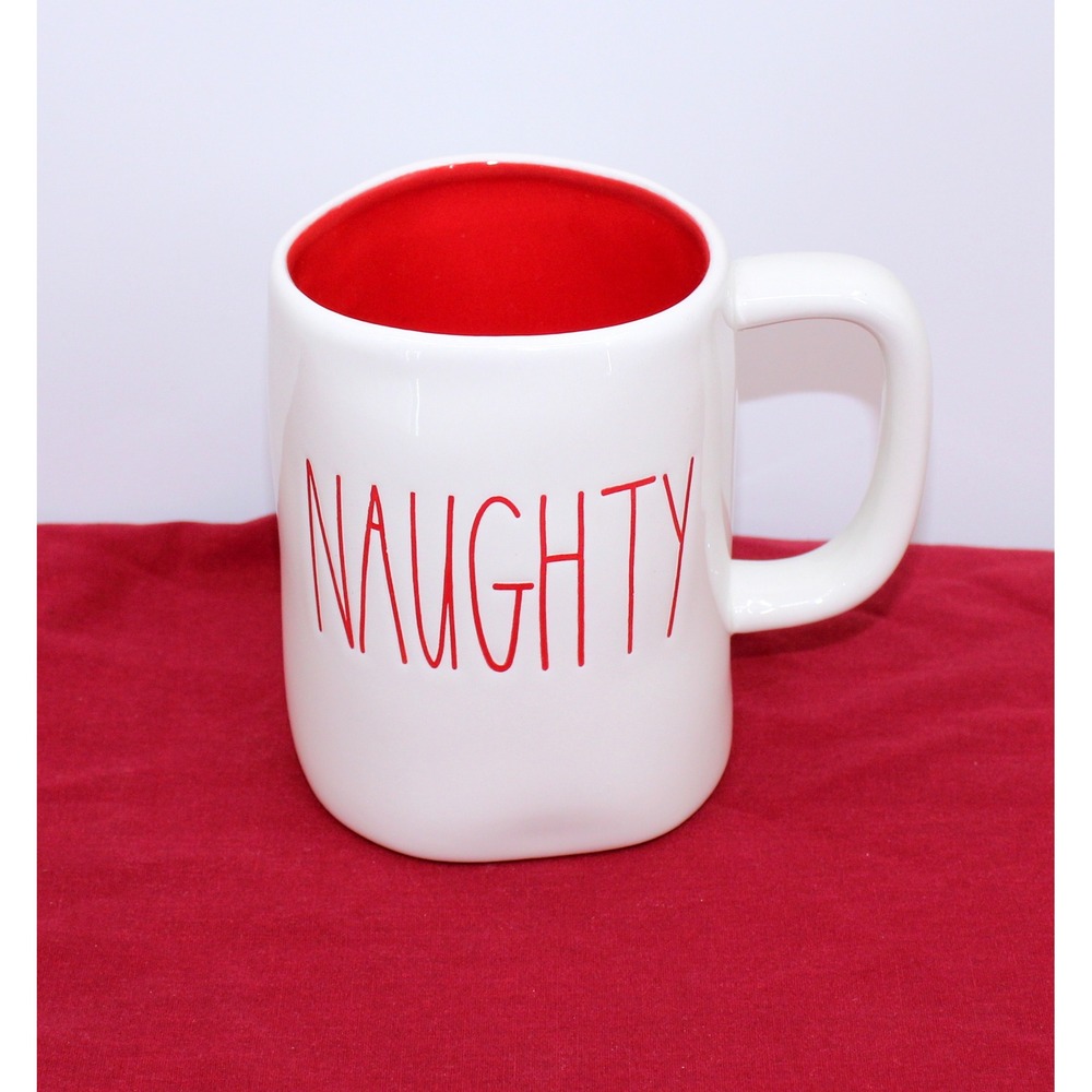 Rae Dunn NAUGHTY Christmas Coffee Mug Red Interior Artisan Collection Magenta
